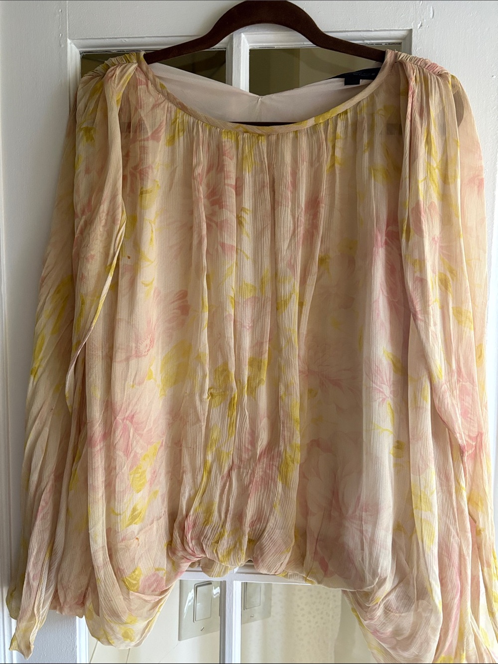 Zara Pink and Yellow Sheer Floral Blouse
